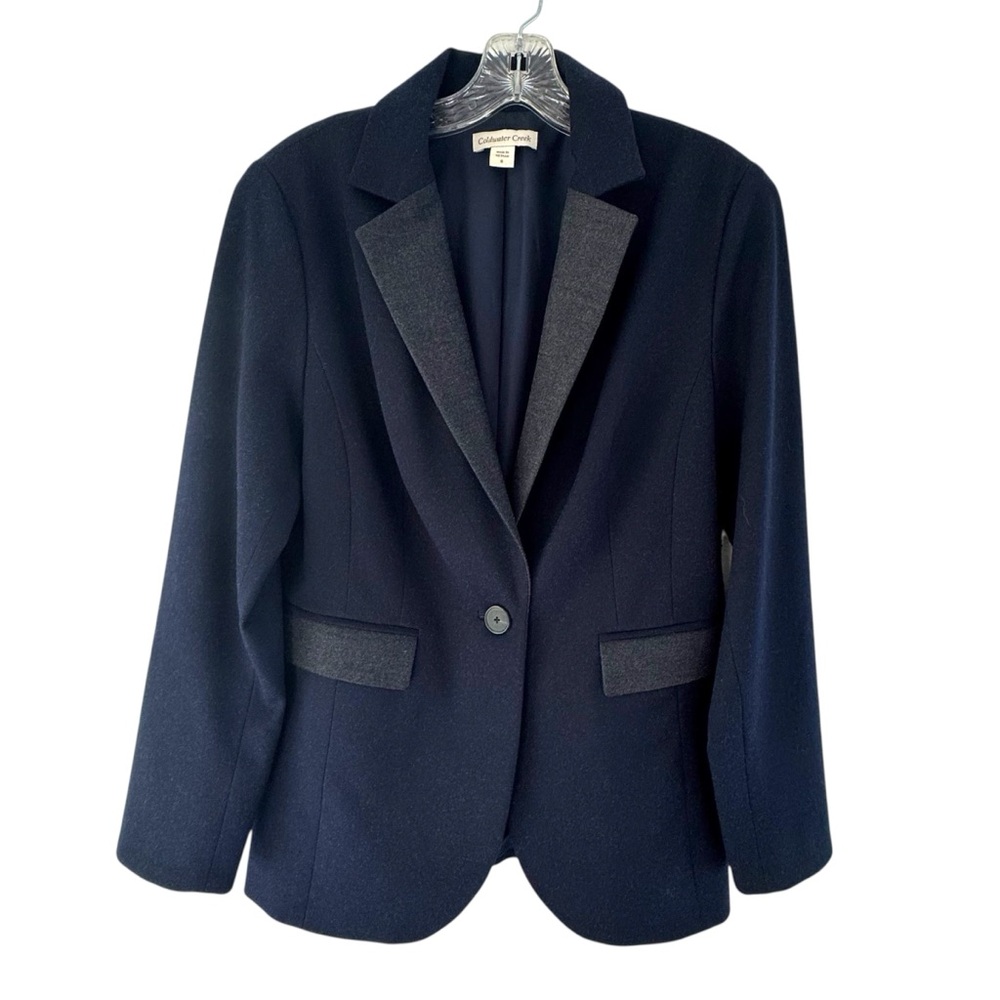 Coldwater Creek Flannel Blazer Navy Blue Charcoal Details 8